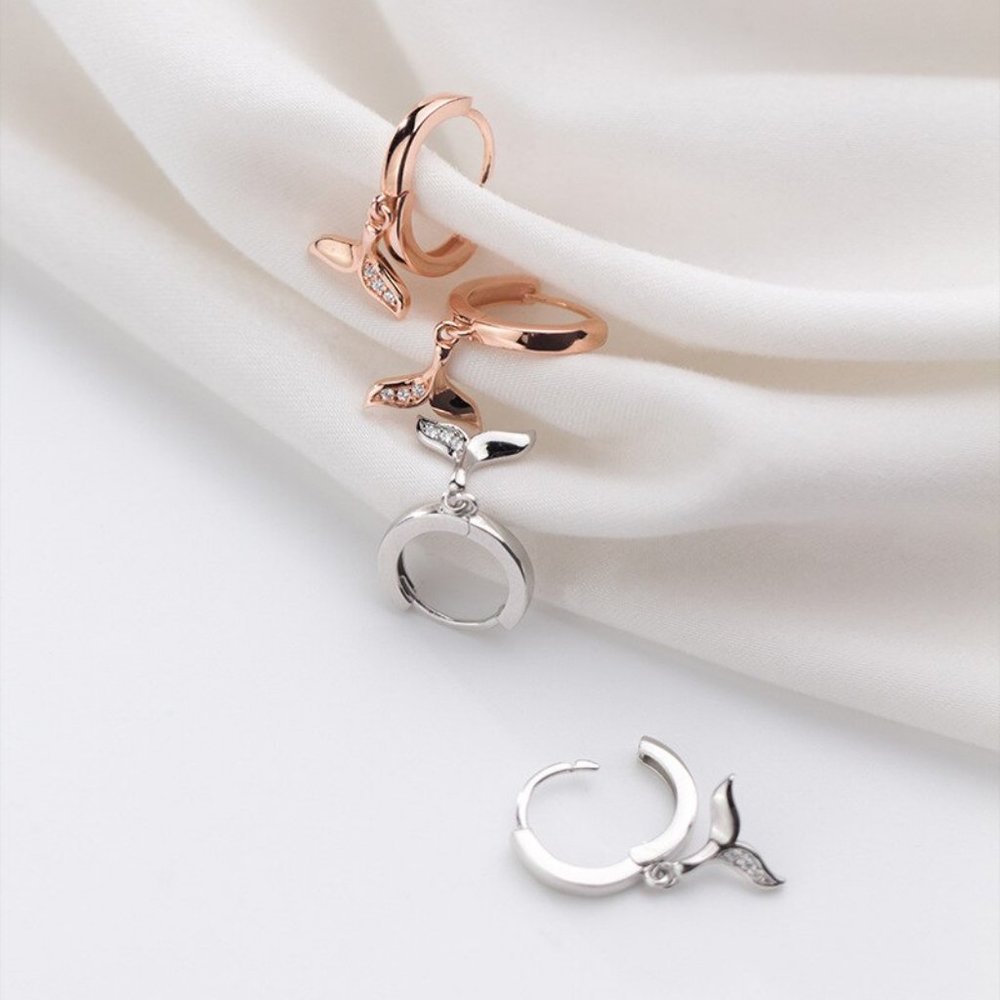 NEW 925 Sterling Silver Mermaid Tail Hoop Earrings - Picture 4 of 5